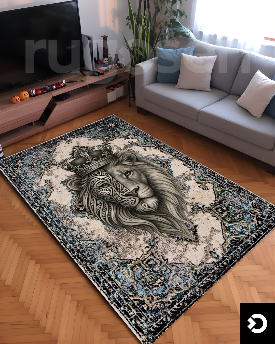 İşleme Desenli Aslan X Retro Halı