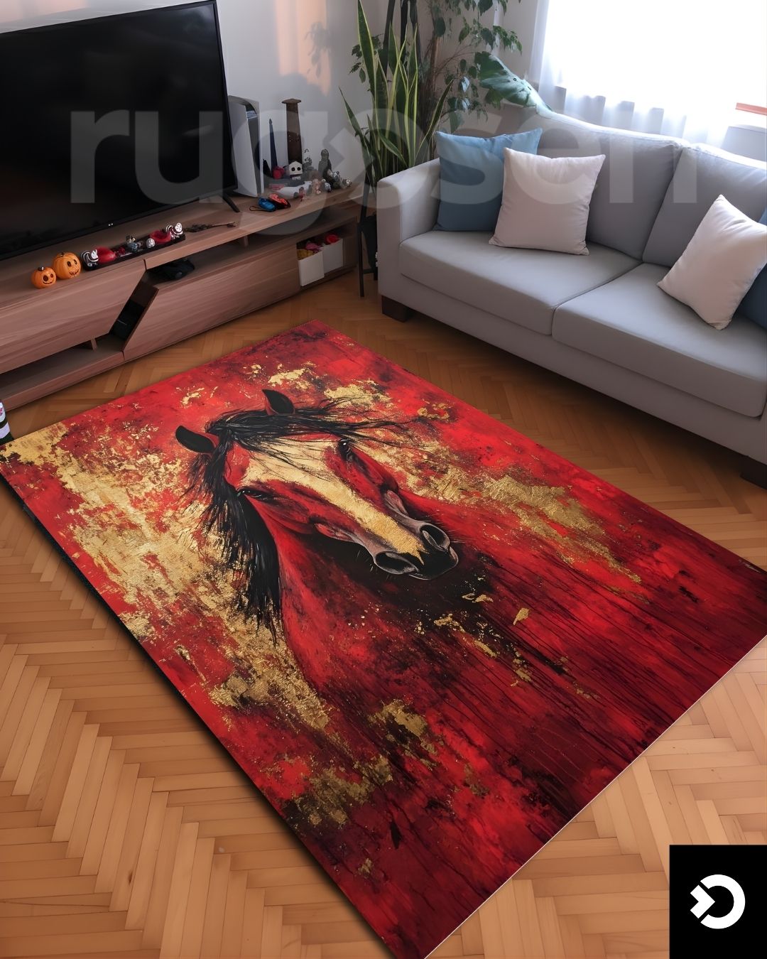 At Figürlü Kanvas X Retro Halı