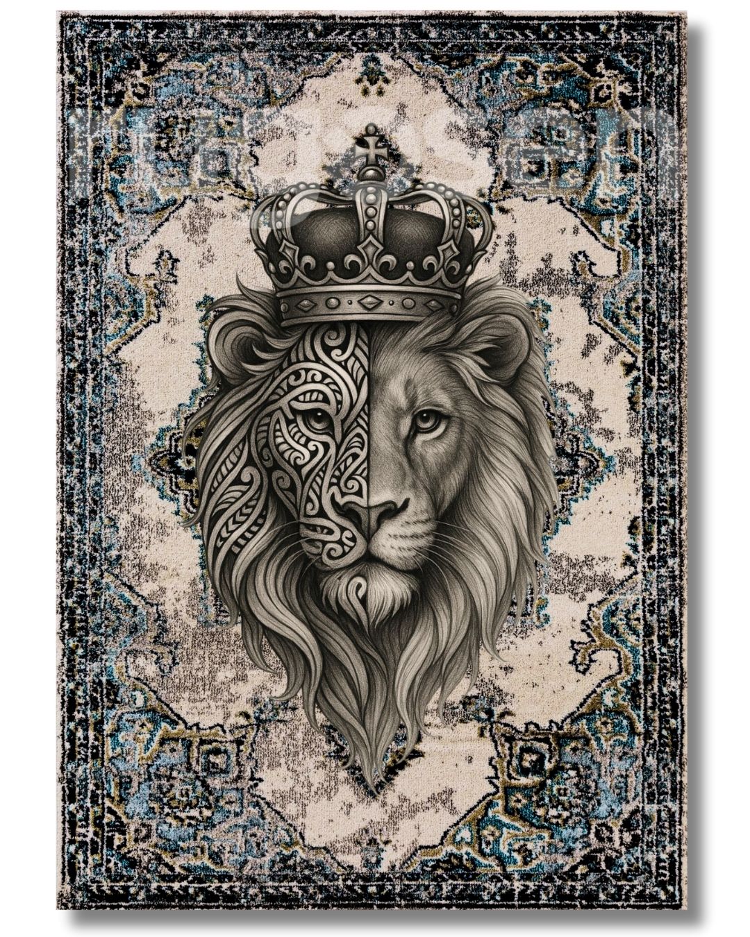 İşleme Desenli Aslan X Retro Halı