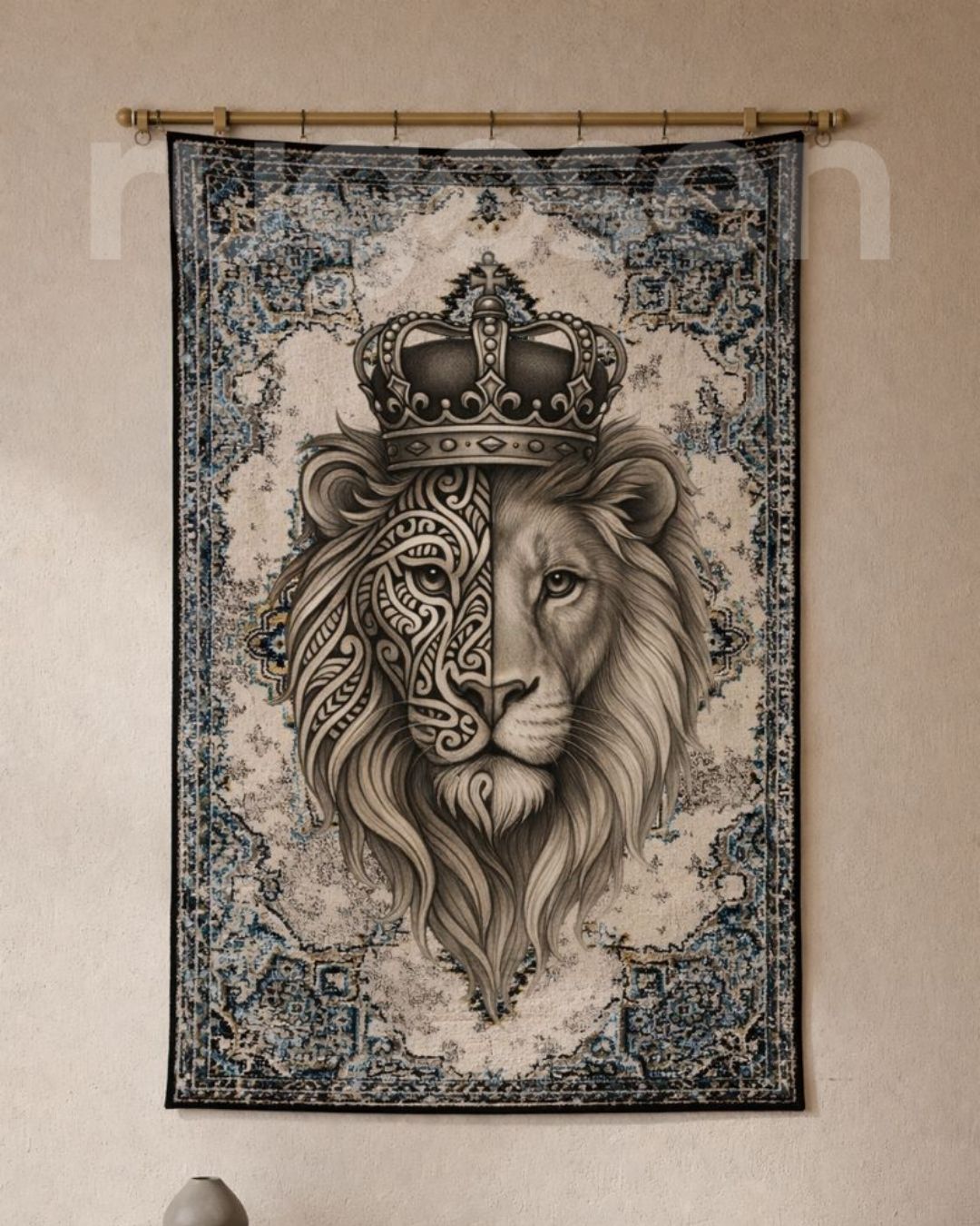 İşleme Desenli Aslan X Retro Halı