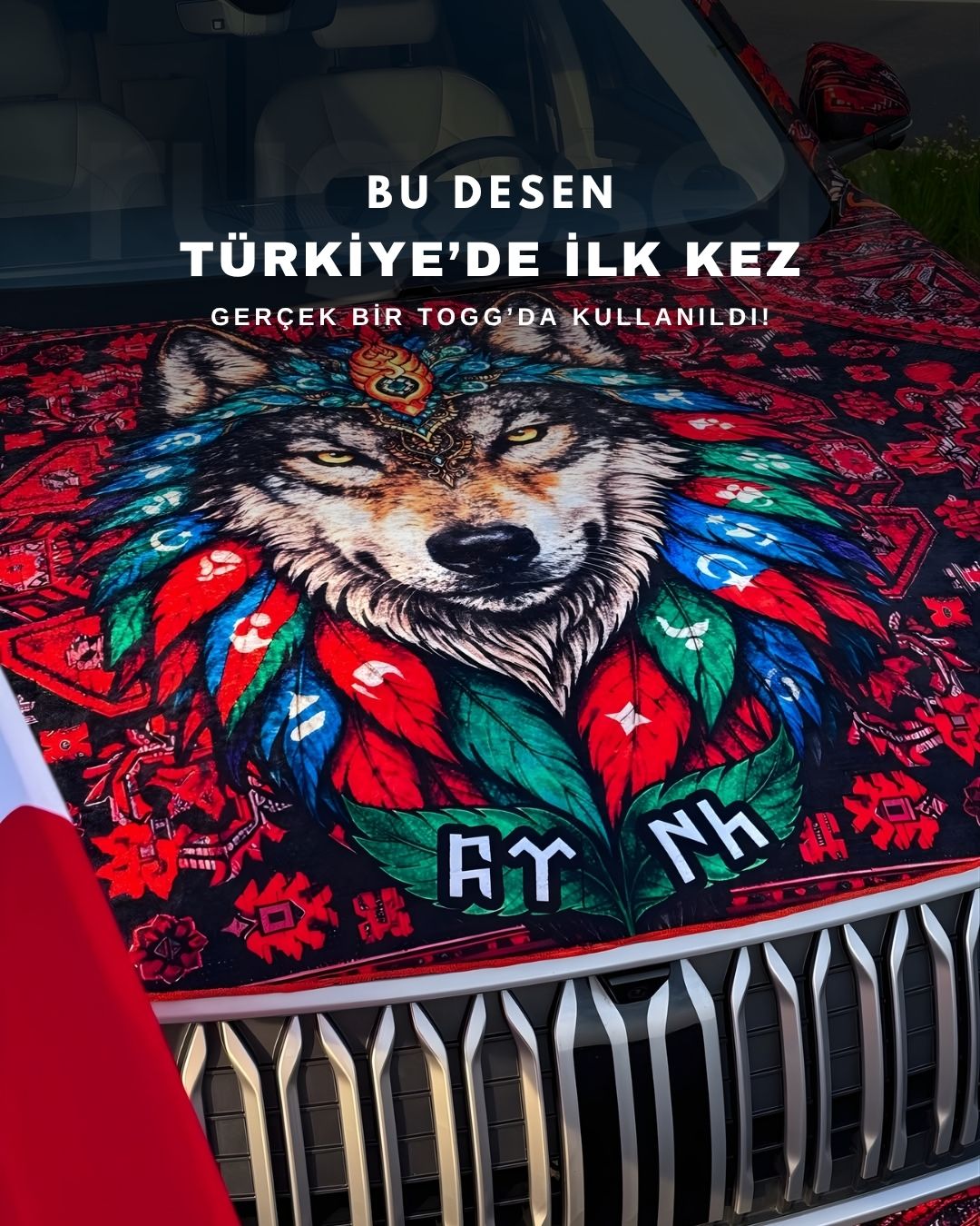 Bayraklı Bozkurt X Örgü Taban Duvar Halısı