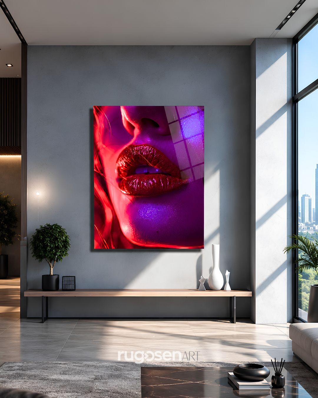 Neon Işıkta Kadın Temalı Temperli Cam Tablo