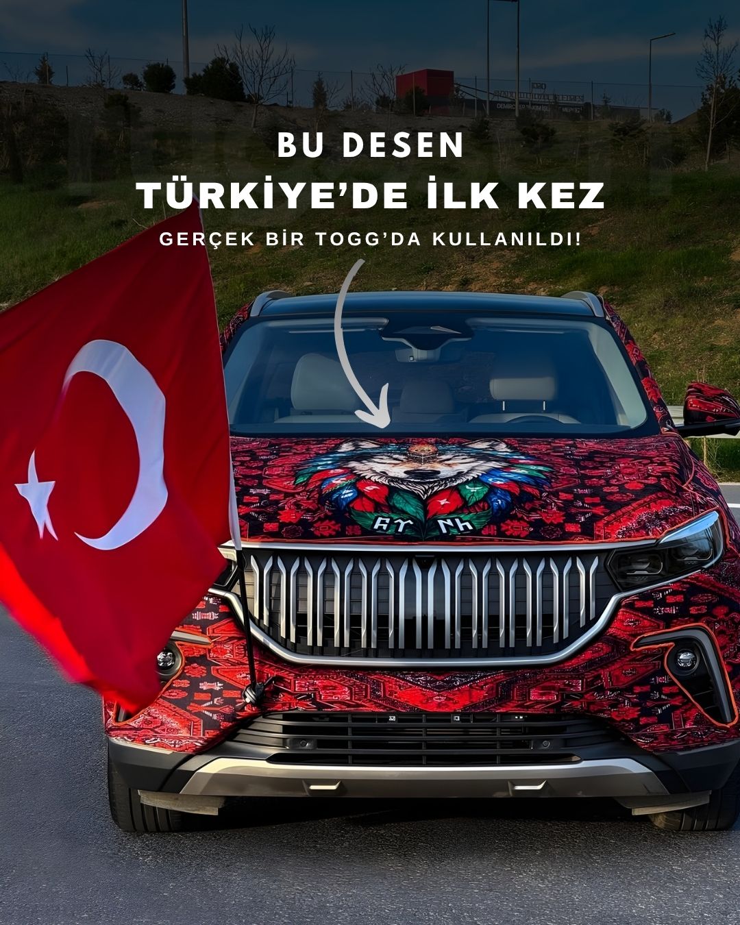 Bayraklı Bozkurt X Örgü Taban Duvar Halısı