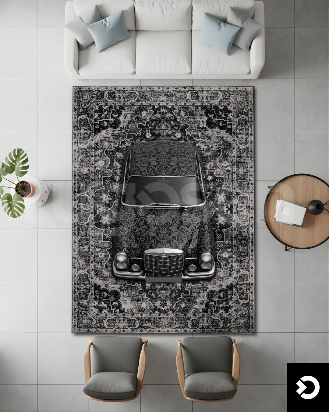 Mercedes W108 X Black Classic Rug