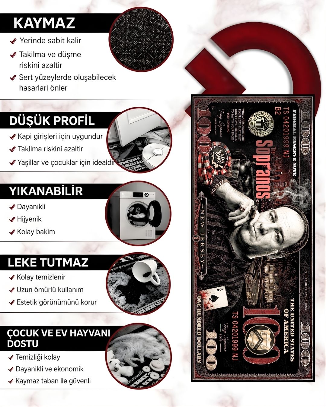 The Sopranos Red Dollar X Özel Tasarım Kaymaz Taban Halı