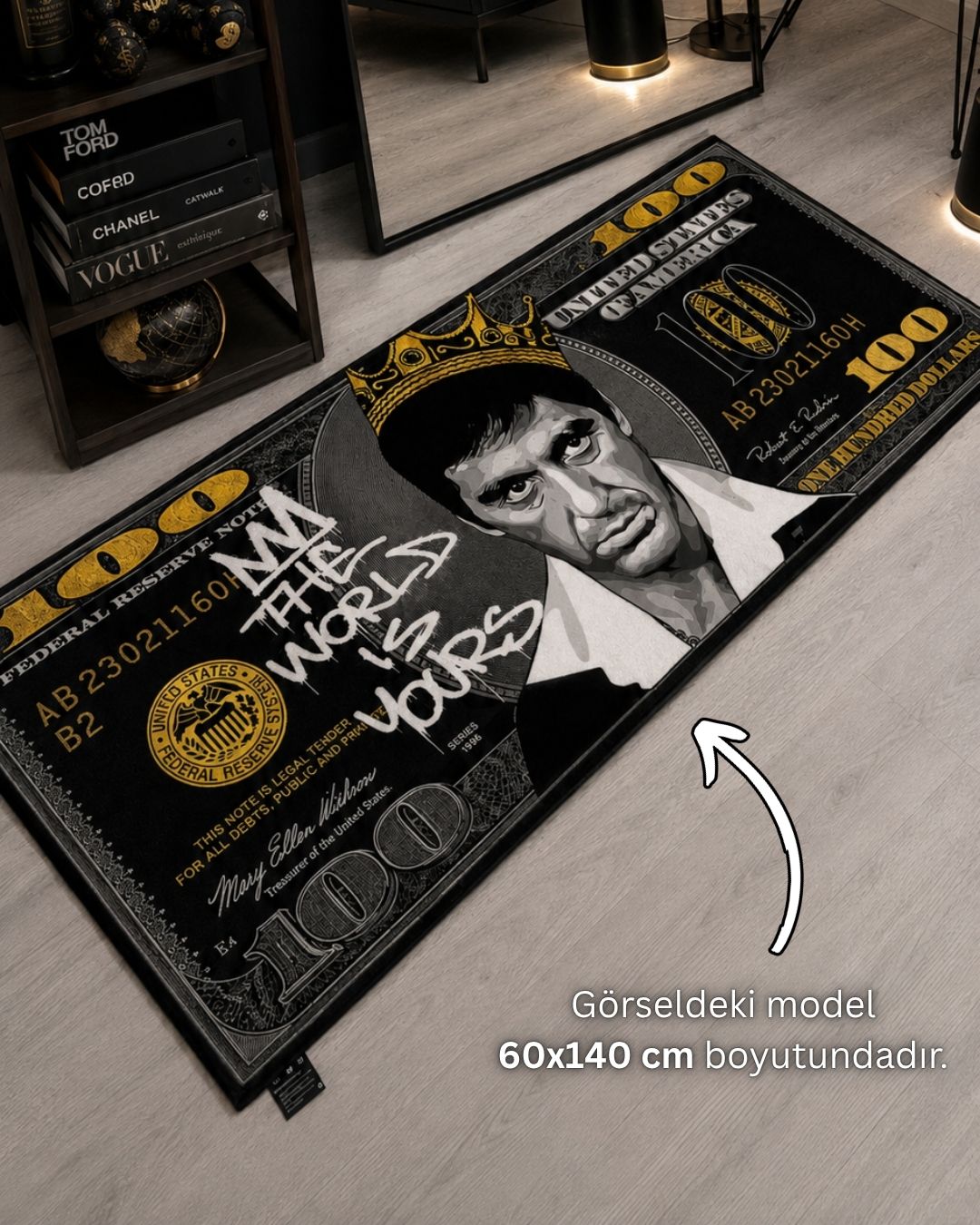 Tony Montana Dollar X Özel Tasarım Kaymaz Taban Halı