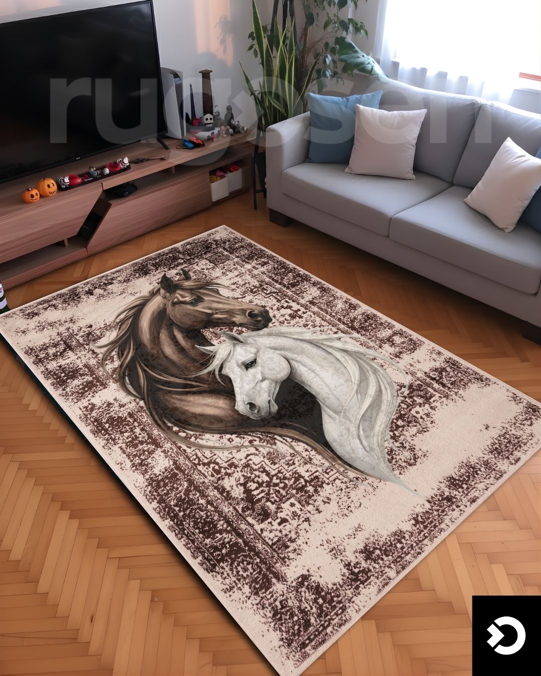 Huzurlu Atlar Tasarımı X Retro Halı