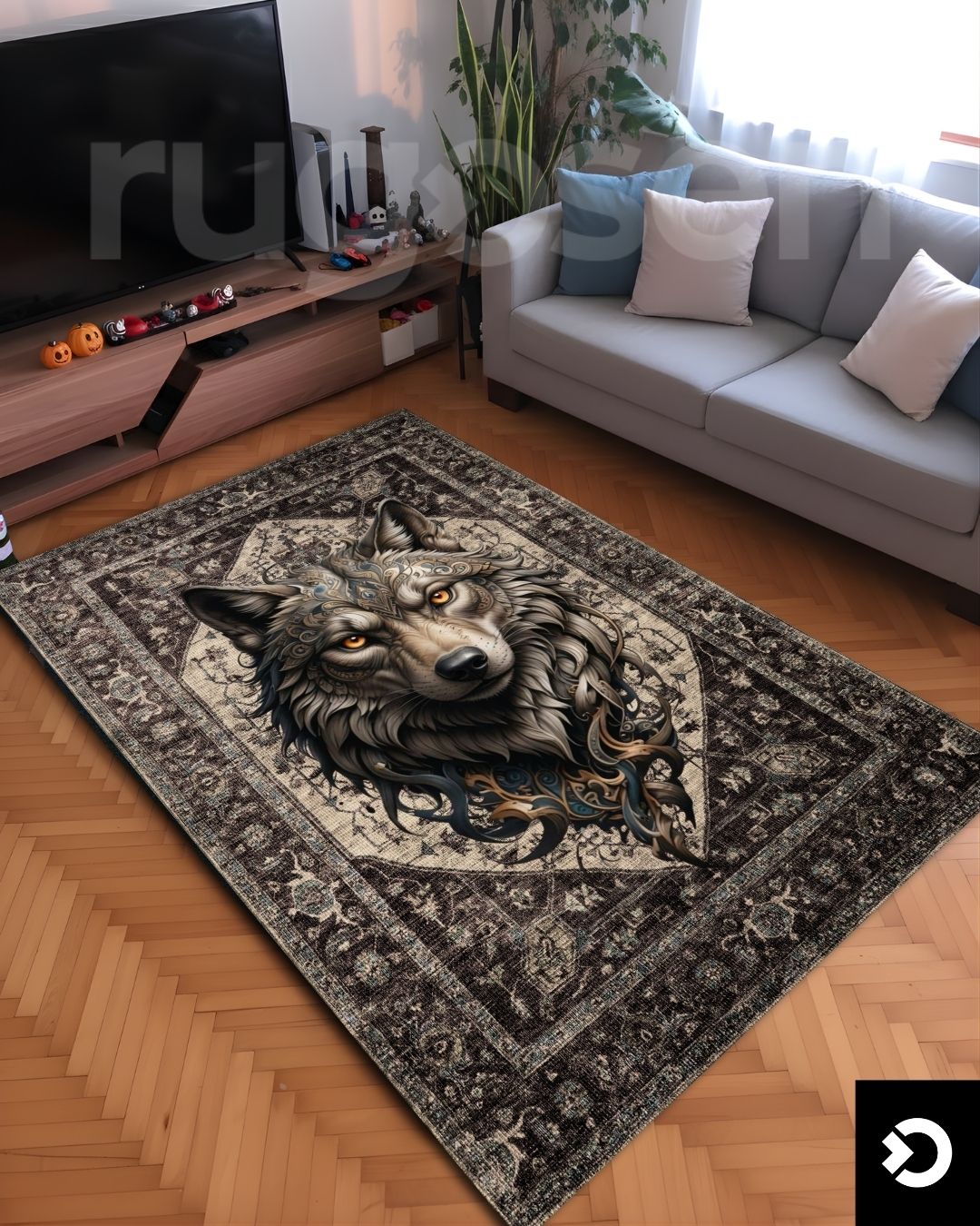 3D Temalı Bozkurt X Vintage Halı