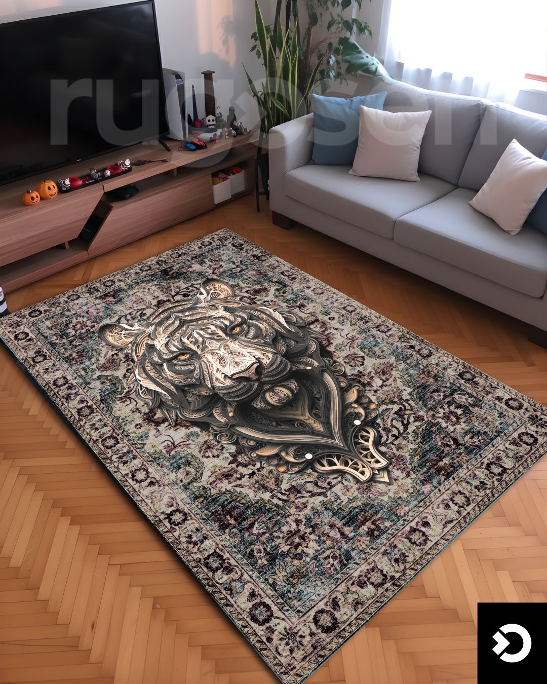 Ahşap Motifli Kaplan X Vintage Halı