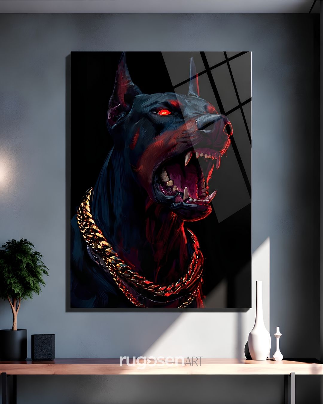 Doberman Hayvan Temalı Temperli Cam Tablo
