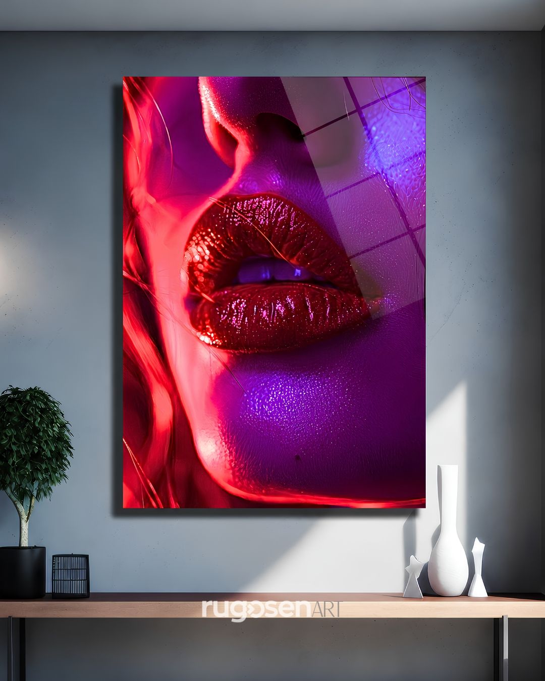 Neon Işıkta Kadın Temalı Temperli Cam Tablo