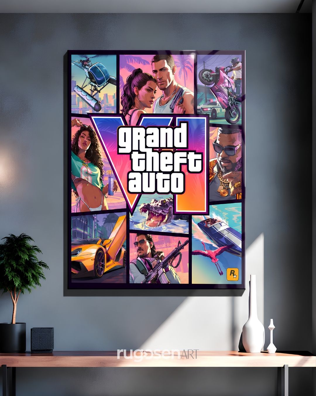 GTA VI Oyun Temalı Temperli Cam Tablo