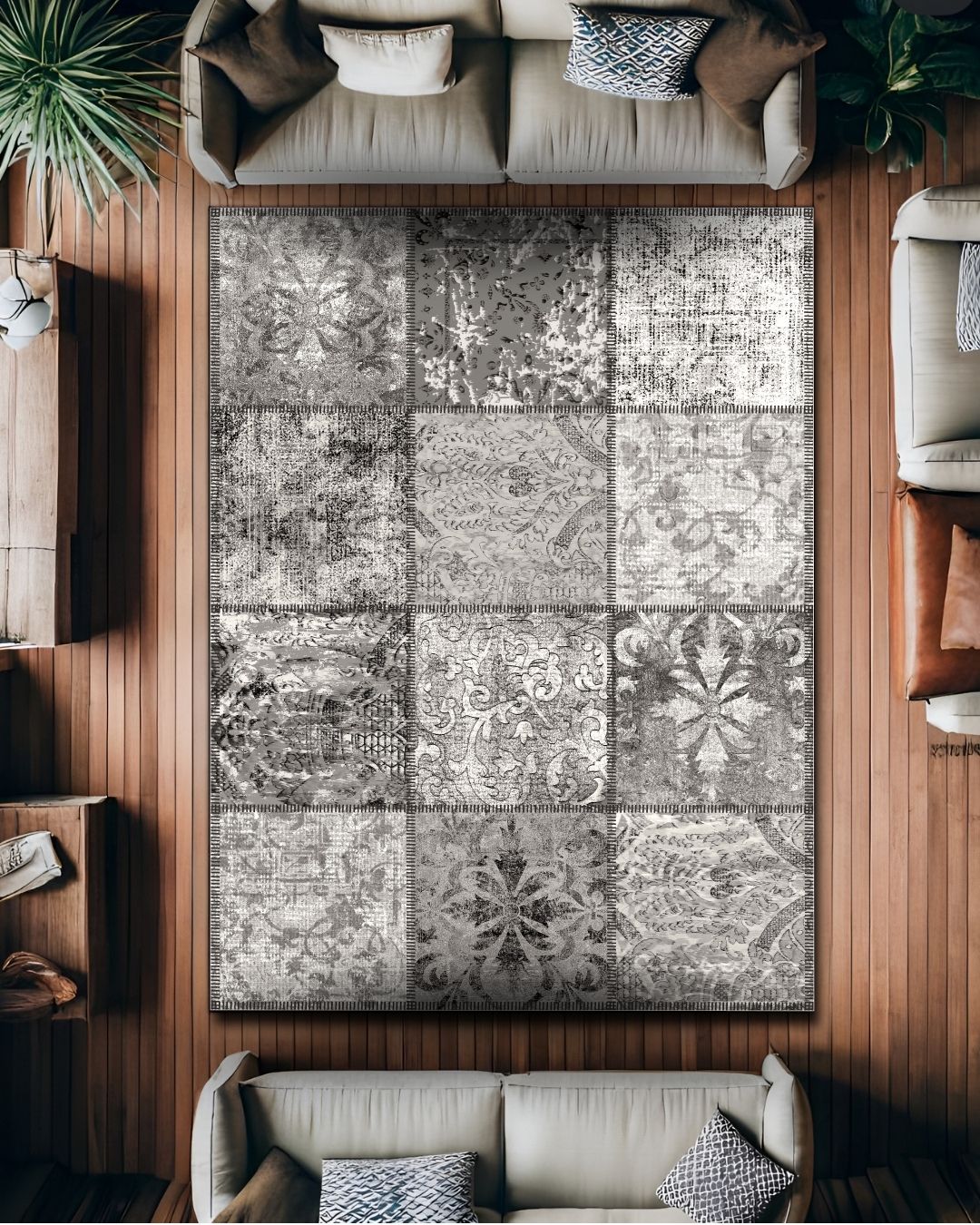 Quartz - Geometrik Desenli Modern Alan Halısı - Pamuk Dokuma Taban