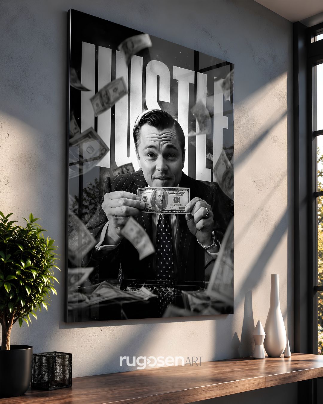 Hustle Jordan Belfort Temalı Temperli Cam Tablo