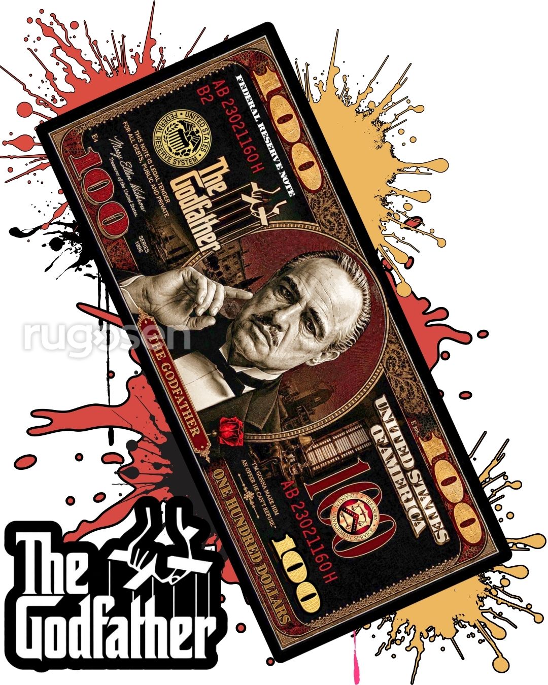 The Godfather Red Dollar X Özel Tasarım Kaymaz Taban Halı