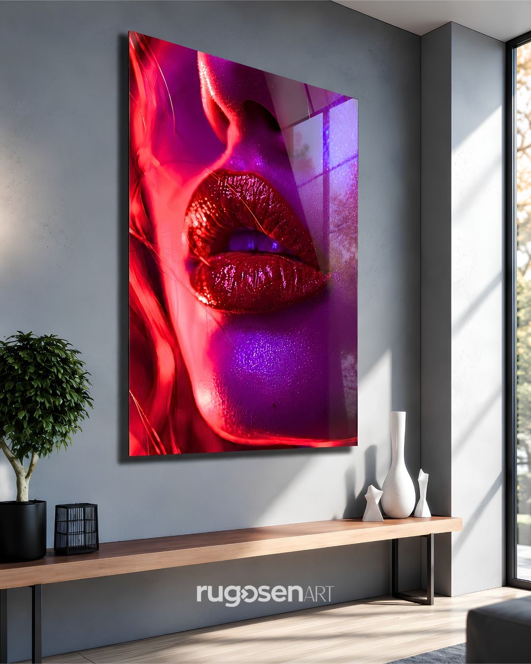 Neon Işıkta Kadın Temalı Temperli Cam Tablo