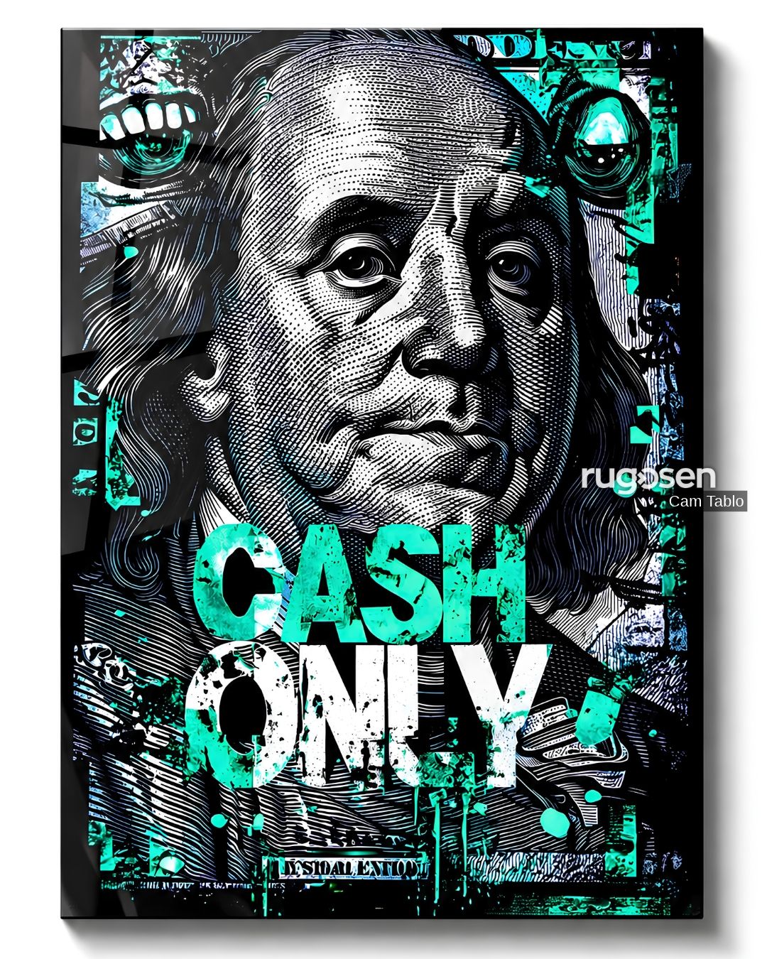 Cash Only Para Temalı Temperli Cam Tablo