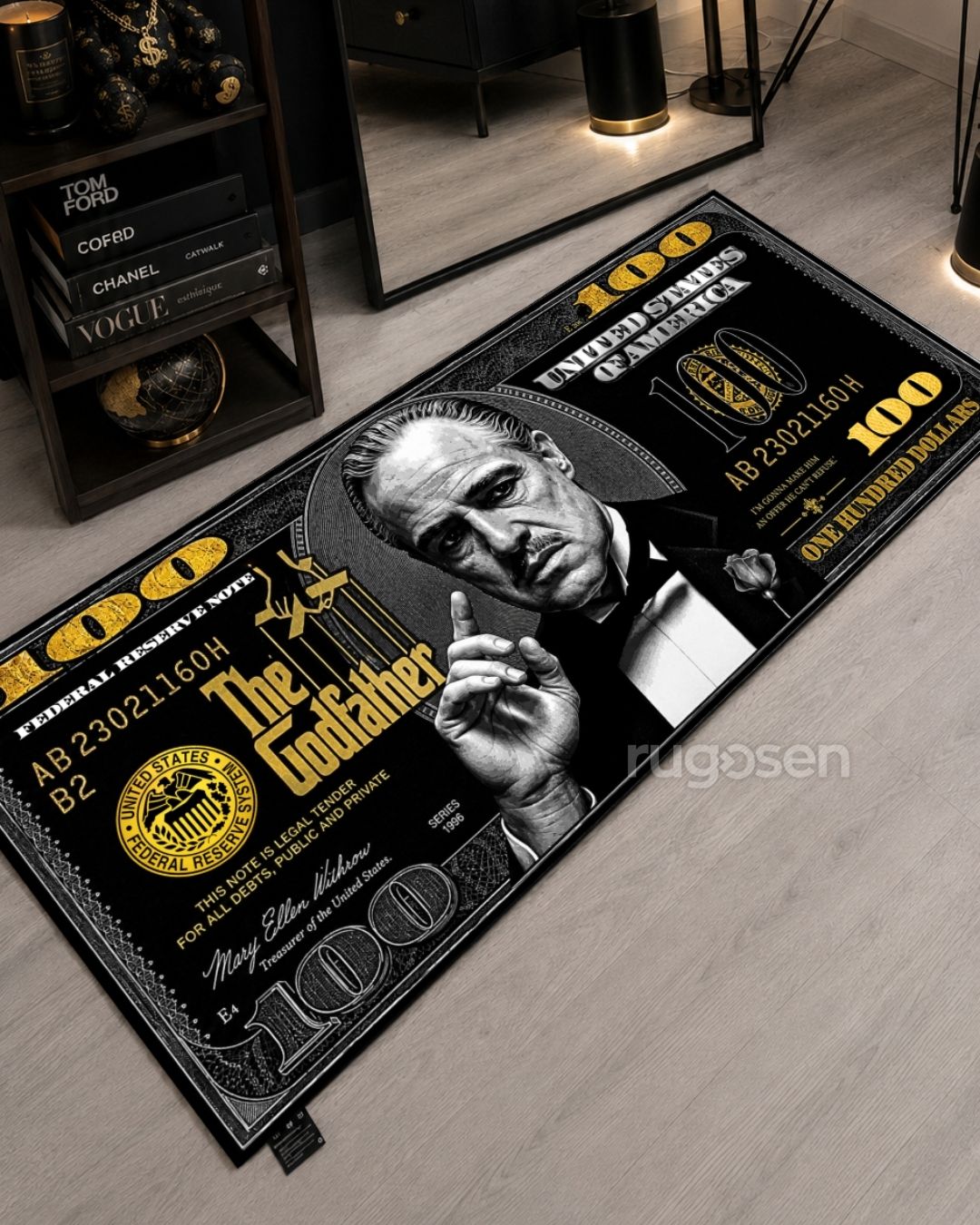 The Godfather Gold Dollar X Özel Tasarım Kaymaz Taban Halı