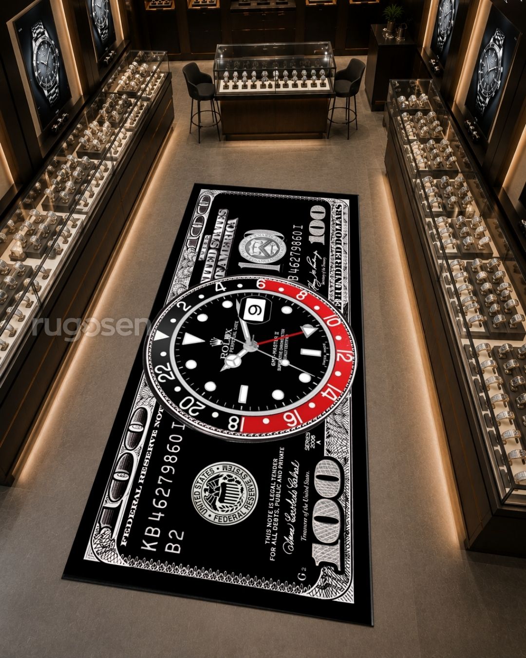 Saat Tasarımlı Dolar X Özel Tasarım Kaymaz Taban Halı