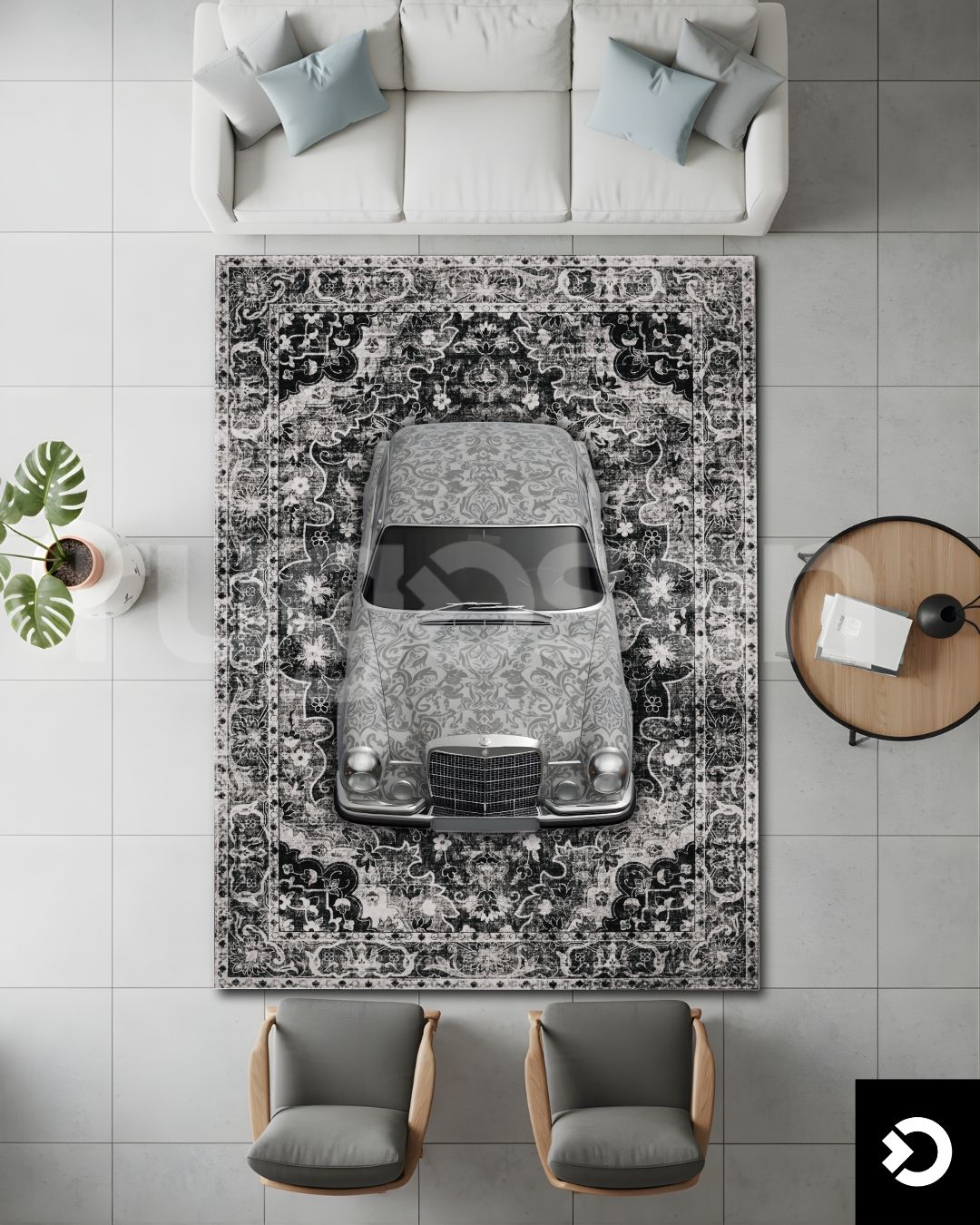 Mercedes W108 X White Classic Rug
