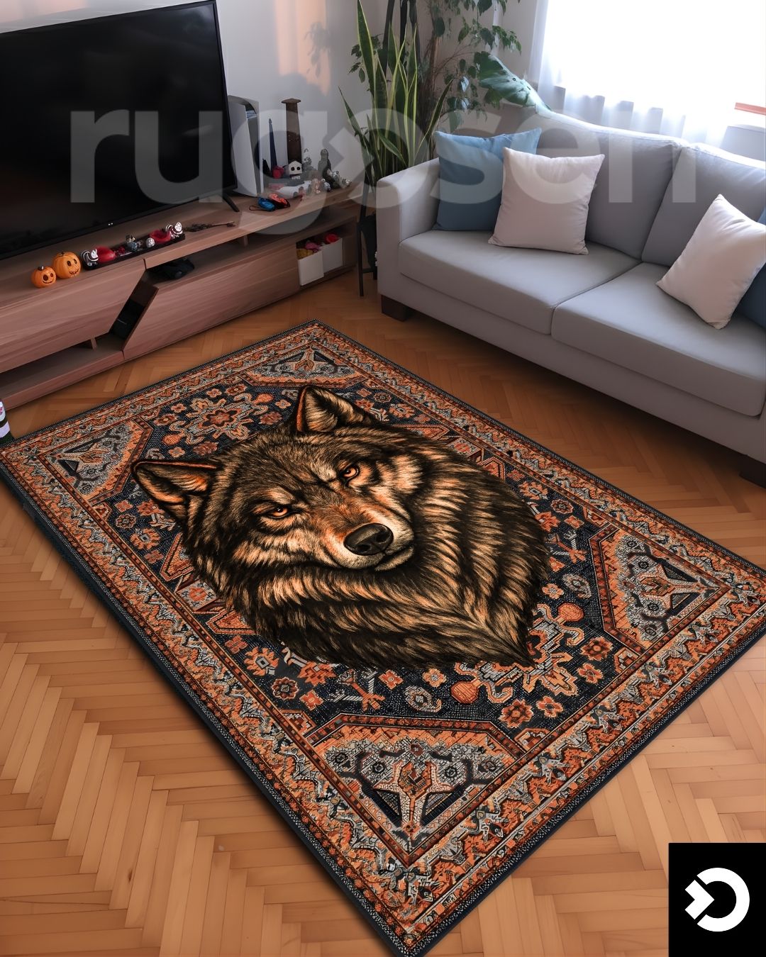 Kızıl Kurt X Dokuma Taban Retro Halı