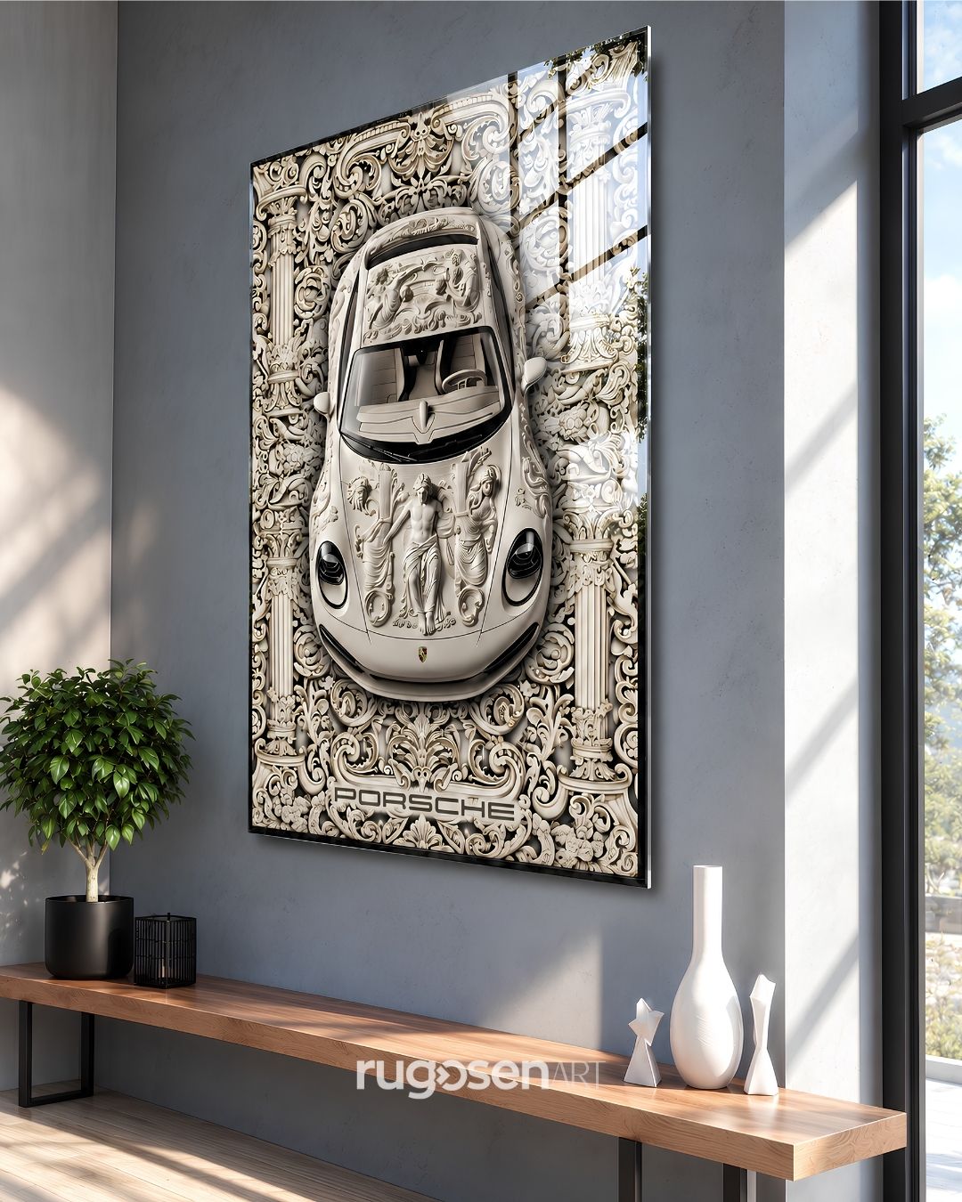 Antik Porsche Temalı Temperli Cam Tablo