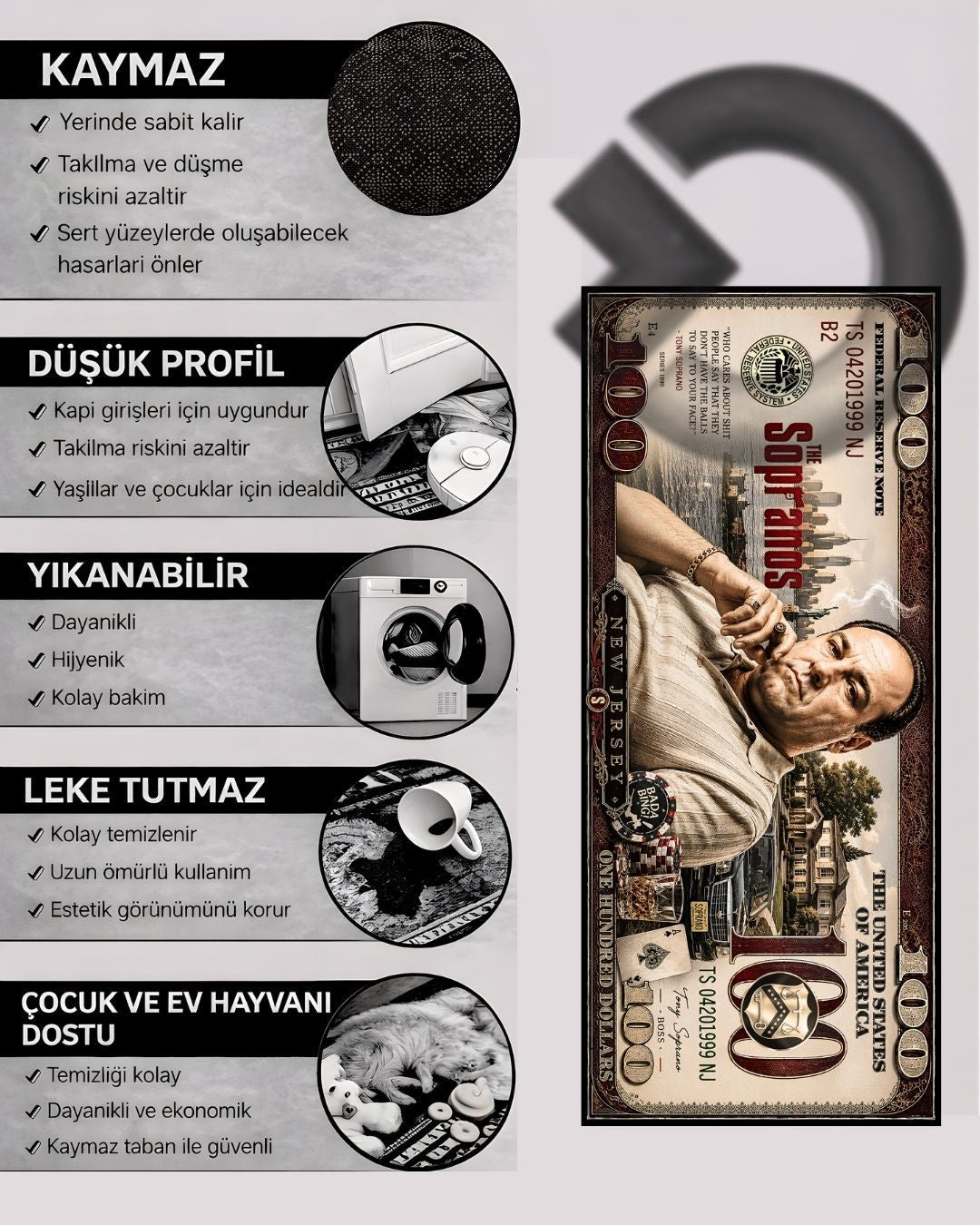 The Sopranos Dollar X Özel Tasarım Kaymaz Taban Halı