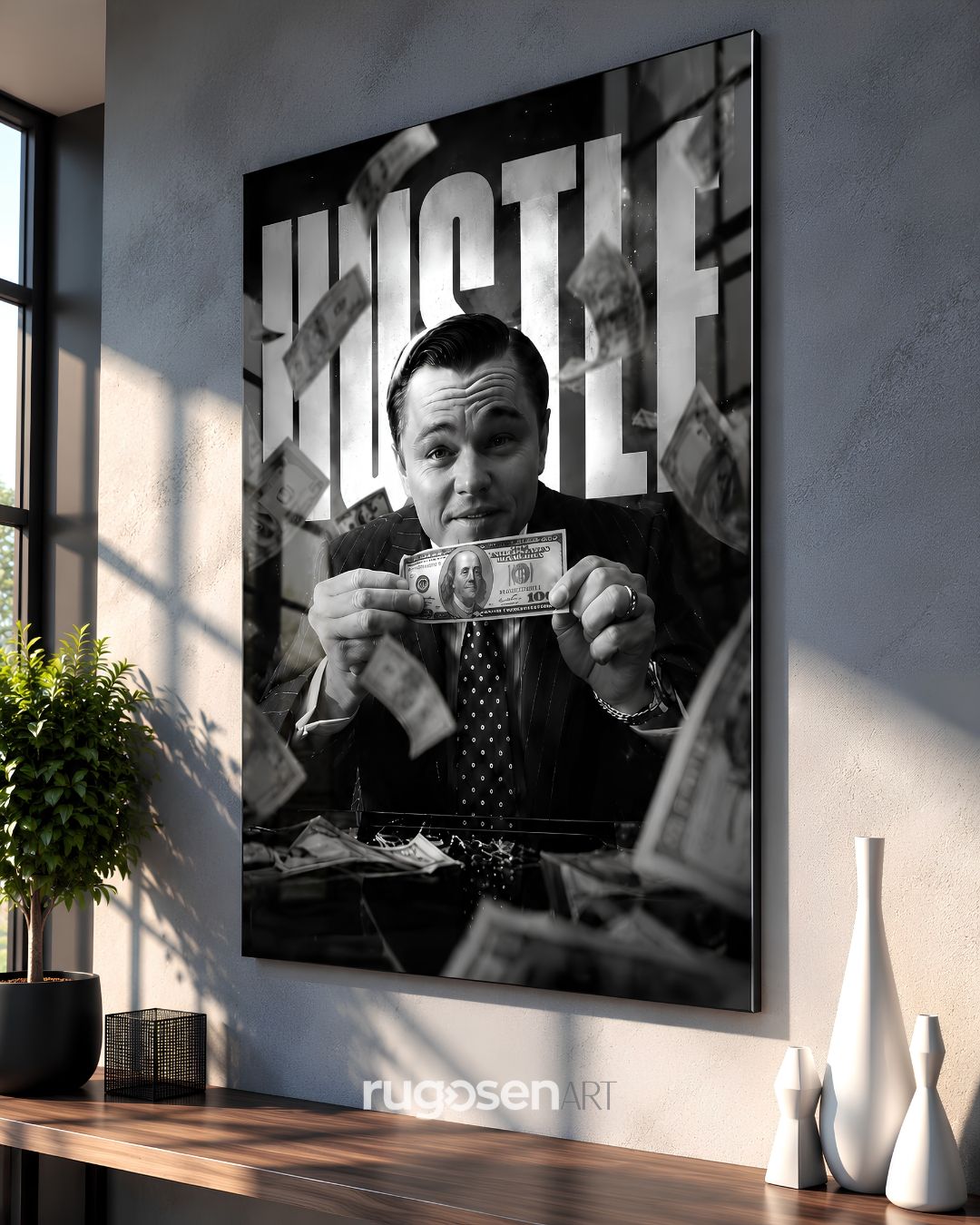Hustle Jordan Belfort Temalı Temperli Cam Tablo