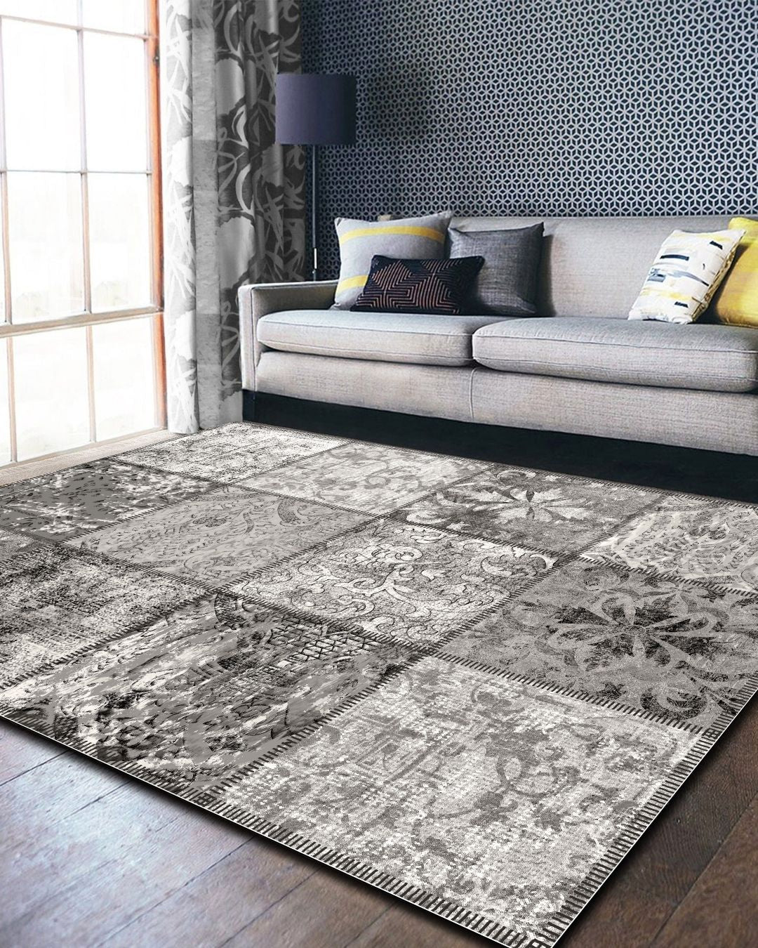 Quartz - Geometrik Desenli Modern Alan Halısı - Pamuk Dokuma Taban