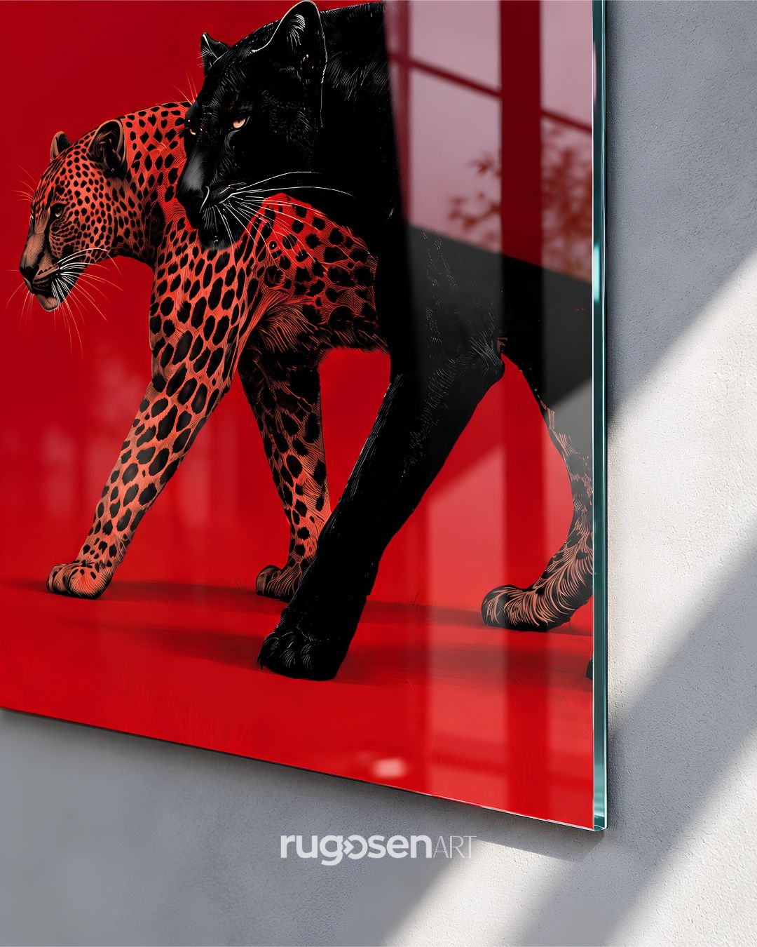 Çift Panter Hayvan Temalı Temperli Cam Tablo