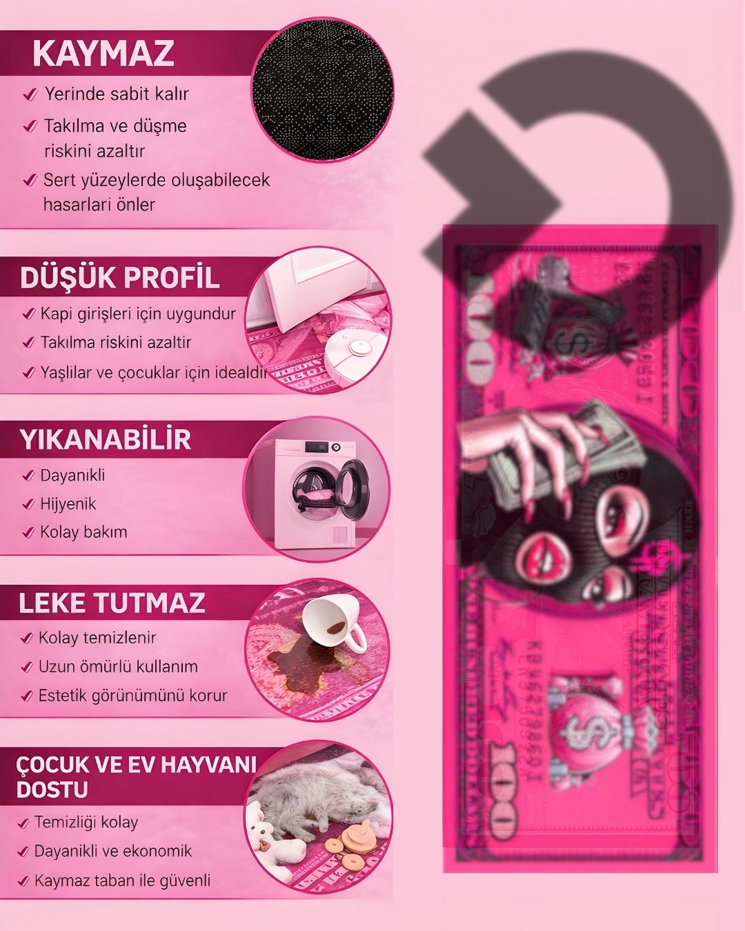 Dollar Diva  X Özel Tasarım Kaymaz Taban Halı