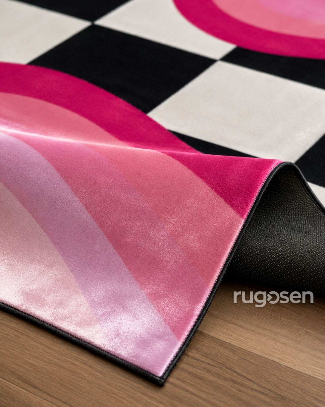 Pink Dama - Kaymaz Taban - Damalı Desen Modern Halı