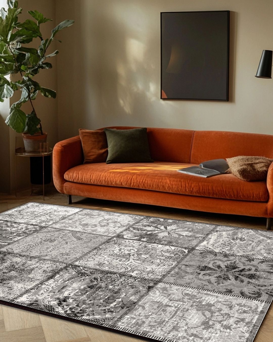 Quartz - Geometrik Desenli Modern Alan Halısı - Pamuk Dokuma Taban