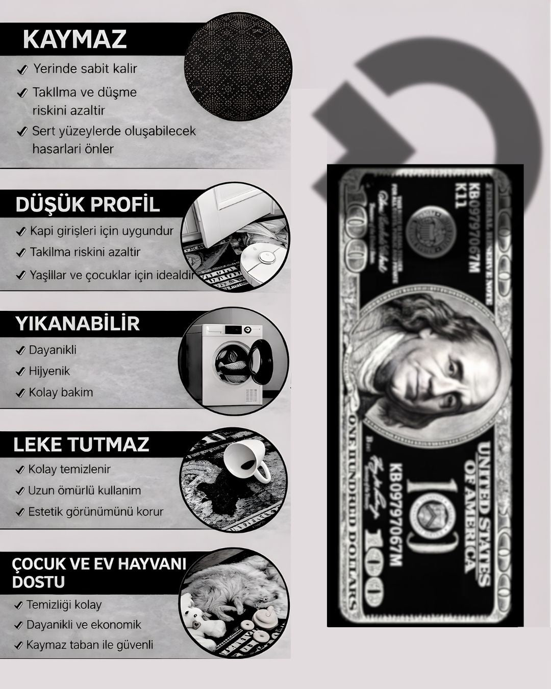 Black Dollar X Özel Tasarım Kaymaz Taban Halı