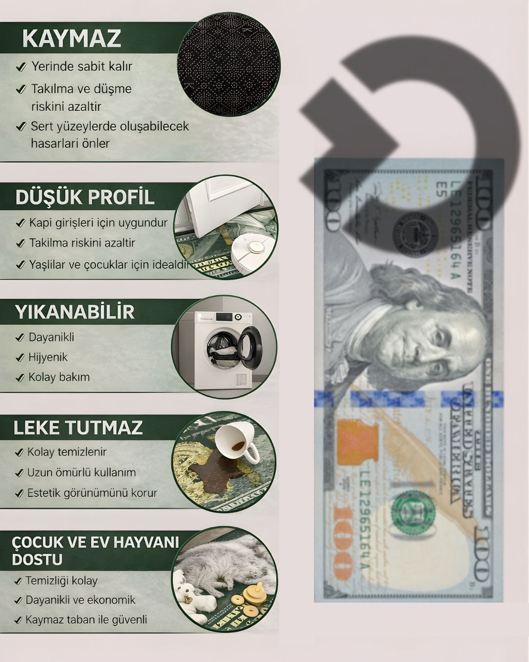 Classic Dollar  X Özel Tasarım Kaymaz Taban Halı