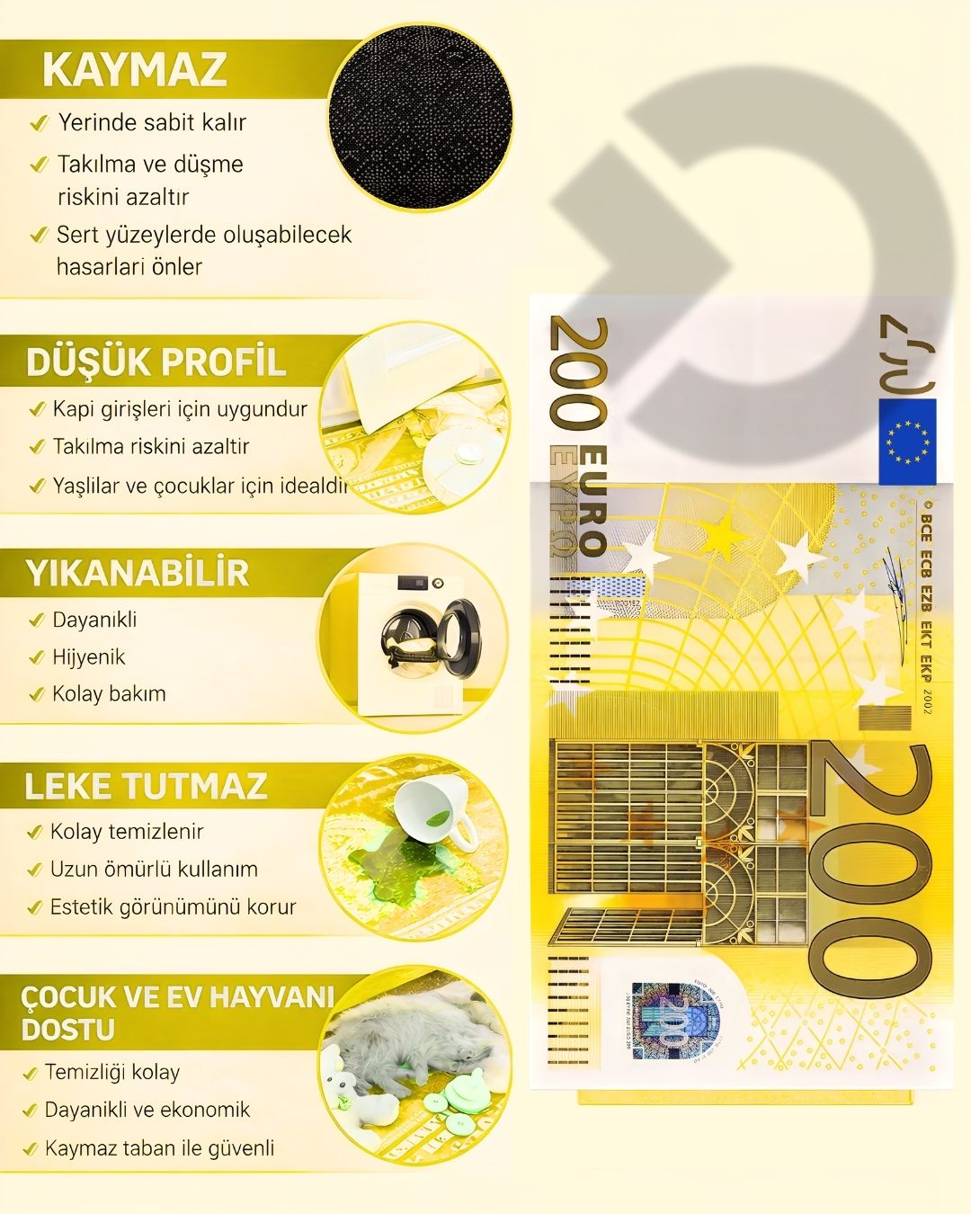 200 Euro X Özel Tasarım Kaymaz Taban Halı