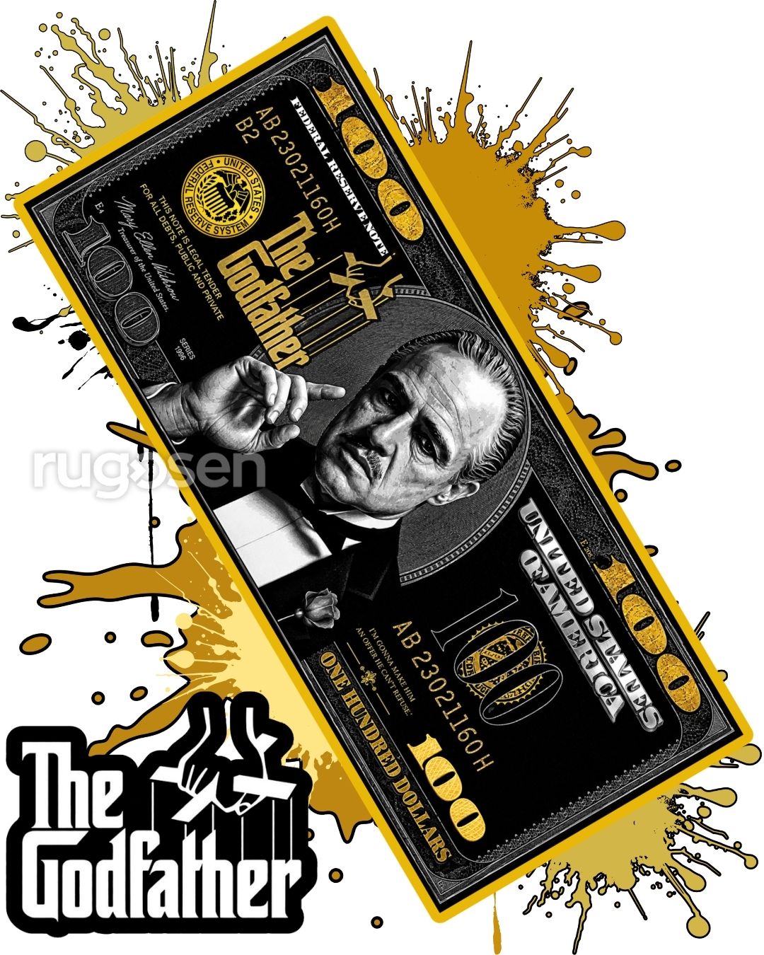 The Godfather Gold Dollar X Özel Tasarım Kaymaz Taban Halı